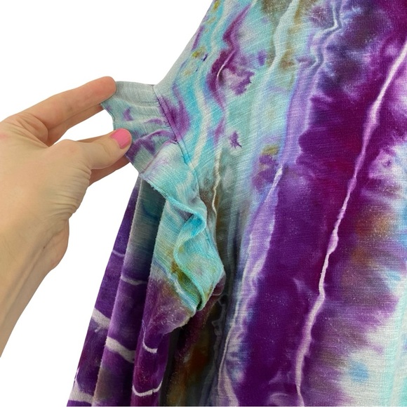 Monrow Tie Dye Sweatshirt Womens Size Medium Pullover Ruffle Purple Upcycled - Picture 3 of 12